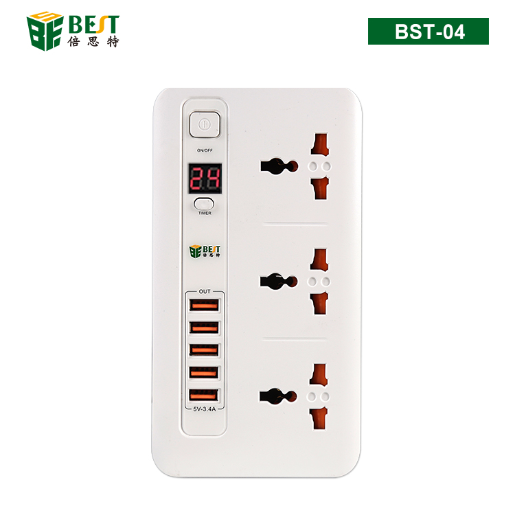 BST-04 歐規(guī)可定時萬能排插 3位防火排插帶5位USB輸出口