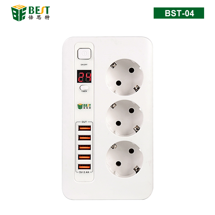 BST-04 可定時歐規(guī)排插 3位防火歐規(guī)排插帶5位USB輸出口