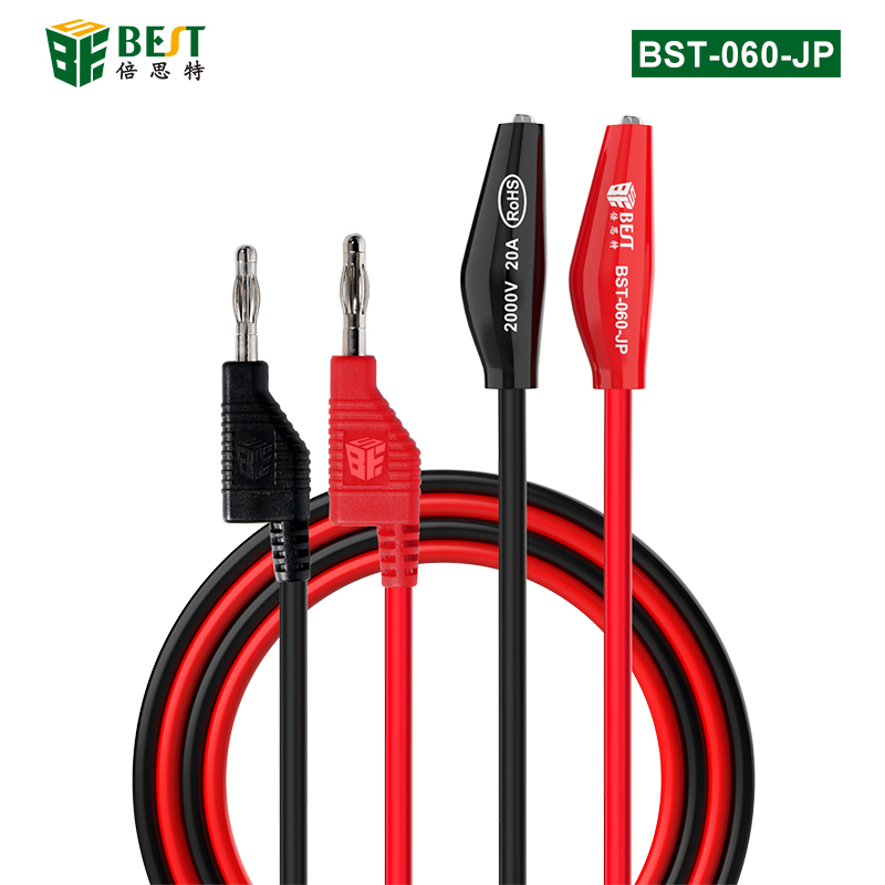 BST-060-JP 超導(dǎo)傳輸疊插香蕉插頭轉(zhuǎn)鱷魚(yú)夾子線(xiàn) 4mm燈籠頭轉(zhuǎn)鱷魚(yú)夾試驗(yàn)線(xiàn) 純銅4mm香蕉插頭轉(zhuǎn)鱷魚(yú)夾高壓測(cè)試線(xiàn)萬(wàn)用表雙頭夾子線(xiàn) 2000V20A大電流