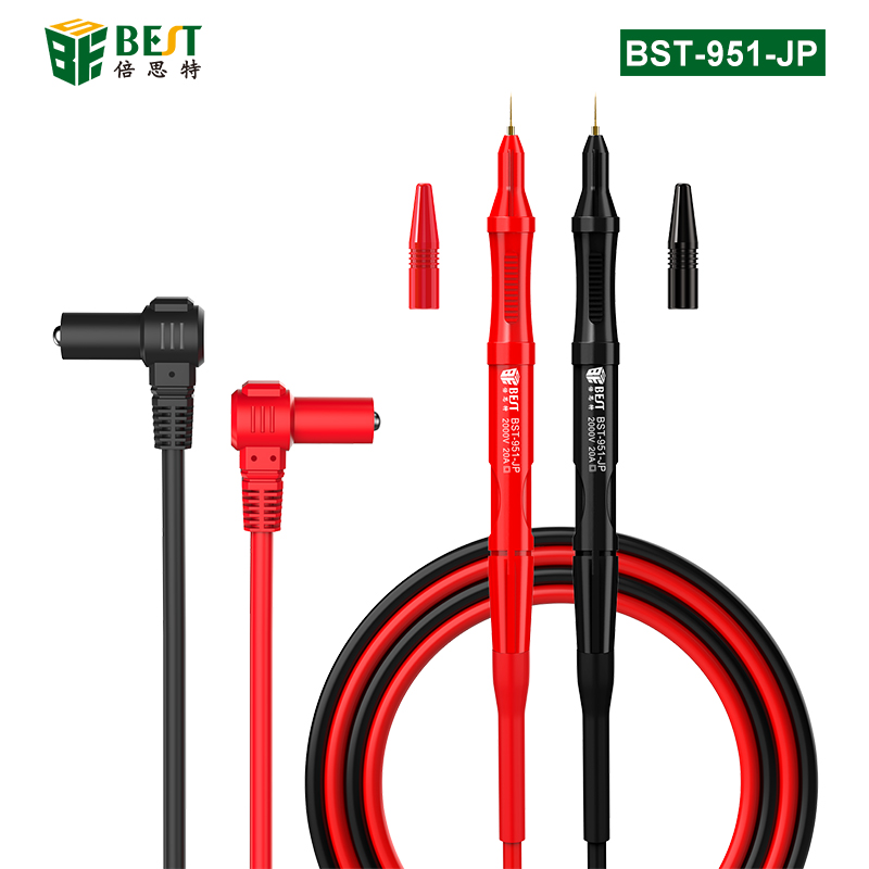 BST-951-JP 彈簧式超導(dǎo)細(xì)尖表筆 萬(wàn)用表表筆線 特尖鍍金彈簧針 防燙防凍硅膠線 20A大電流 表棒鍍金純銅特尖表針可換頭